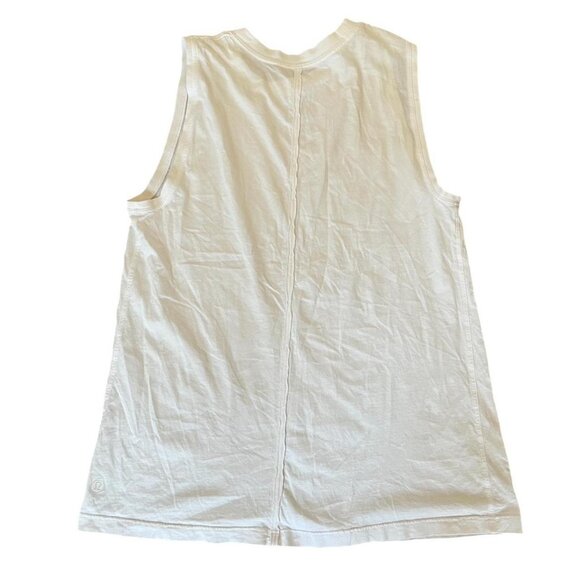 Lululemon white cotton tank —- no size tag measures 17.5” ptp 26” length  Has so - Picture 1 of 2